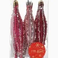 Ёлочные игрушка набор 6 шт. &laquo;Сосулька нить блеск&raquo; 15.5&times;3 см, розовый красный