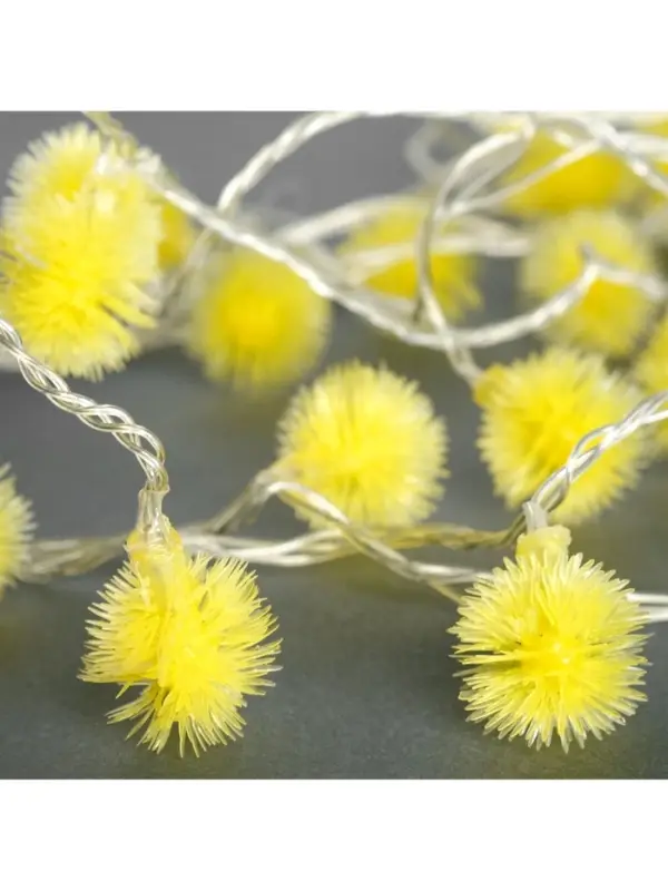 Гирлянда &laquo;Нить&raquo; 5 м с насадками &laquo;Ёжики жёлтые&raquo;, IP20, прозрачная нить, 30 LED, свечение жёлтое, 8 режимов, 220 В