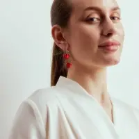 Серьги двойные &laquo;Черешня&raquo;, красные в серебре