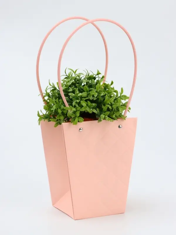 Сумка для цветов пудра влагостойкая, чёрный ручки, 17&times;17 - 11.5&times;11.5 - 20 см