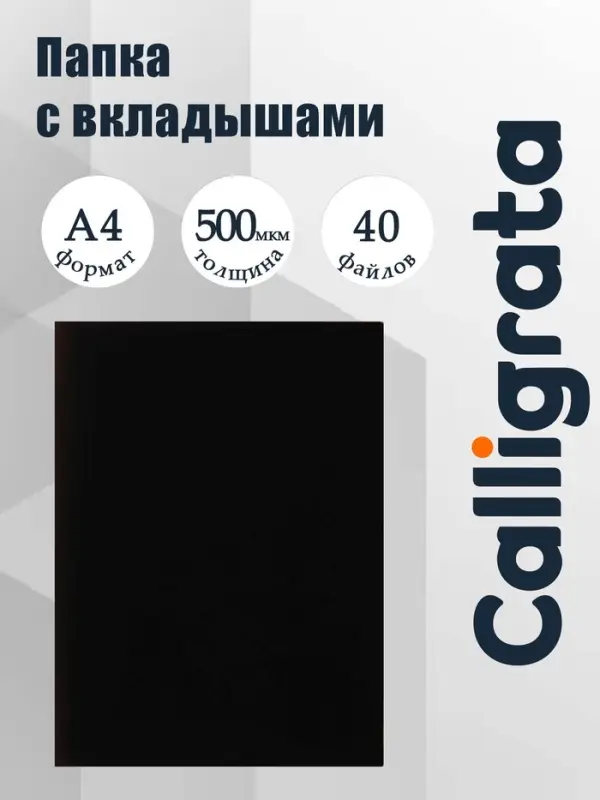 Папка с 40 вкладышами А4, 500 мкм, Calligrata, текстура &laquo;песок&raquo;, чёрная