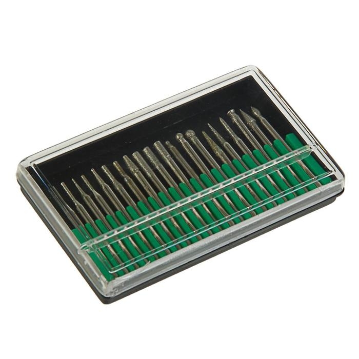 Набор шарошек  Набор шарошек "КУРС", усиленная сталь с алмазным напылением, штифт 3 мм, 20 шт.