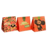 Пакет подарочный крафтовый со стикерами, Чебурашка, 3 шт., 18&times;22&times;12 см