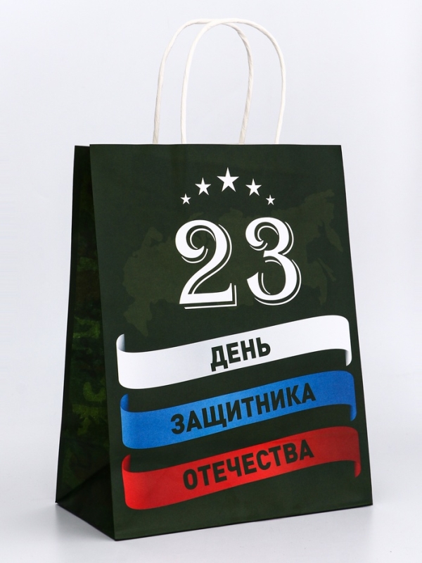 Пакет подарочный крафт Пакет подарочный крафт "С 23 Февраля!" 21 х 11 х 27 См
