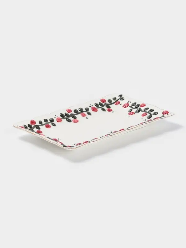 Блюдо сервировочное «Красный бутон», 25.5×16×2.5 см, керамика, белое