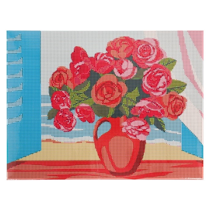 Алмазная мозаика с полным заполнением на подрамнике «Пионы на окне», 30 × 40 см Алмазная мозаика с полным заполнением на подрамнике «Пионы на окне», 30 × 40 см