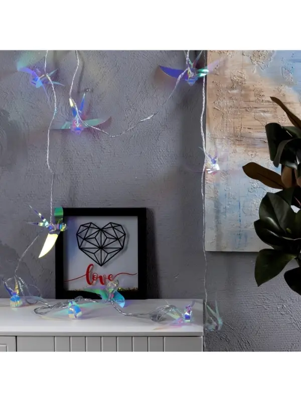 Гирлянда &laquo;Нить&raquo; 2.5 м с насадками &laquo;Птички&raquo;, IP20, прозрачная нить, 10 LED, свечение белое, 220 В