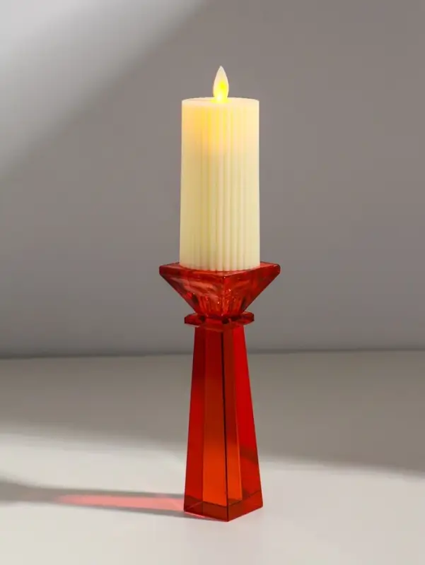 Подсвечник стекло на 1 свечу "Феникс" оранж d=2,2 и 4,2 см 5,5х5,5х16,7 см