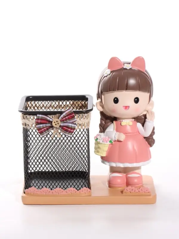 Фигура - карандашница&laquo;Девочка с корзинкой&raquo; полистоун, 14.5&times;7.7&times;15.5 см