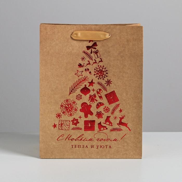 Пакет подарочный новогодний крафтовый вертикальный «Тепла и уюта», MS 18 х 23 х 10 см, Новый год Пакет подарочный новогодний крафтовый вертикальный «Тепла и уюта», MS 18 х 23 х 10 см, Новый год