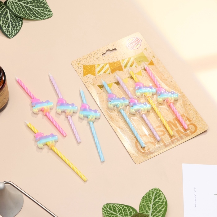 Набор свечей для торта, 4 шт  Набор свечей для торта, 4 шт "Радужные единороги", спиральные, разноцветные