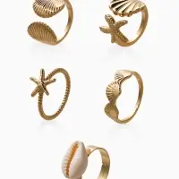 Набор колец 5 шт "Новый стиль" море, размер МИКС, цвет белый в золоте