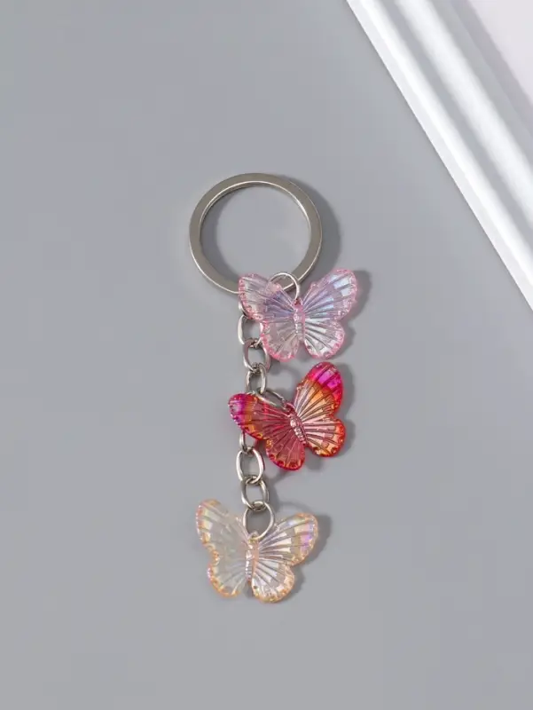 Брелок для ключей на кольце &laquo;Цветные бабочки&raquo;, пластик, 3 бабочки, 2.5&times;7 см, МИКС