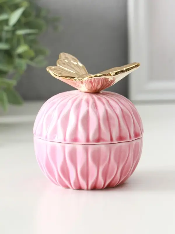 Шкатулка керамика Шкатулка керамика "Золотой филин" розовая 8х8х12 см