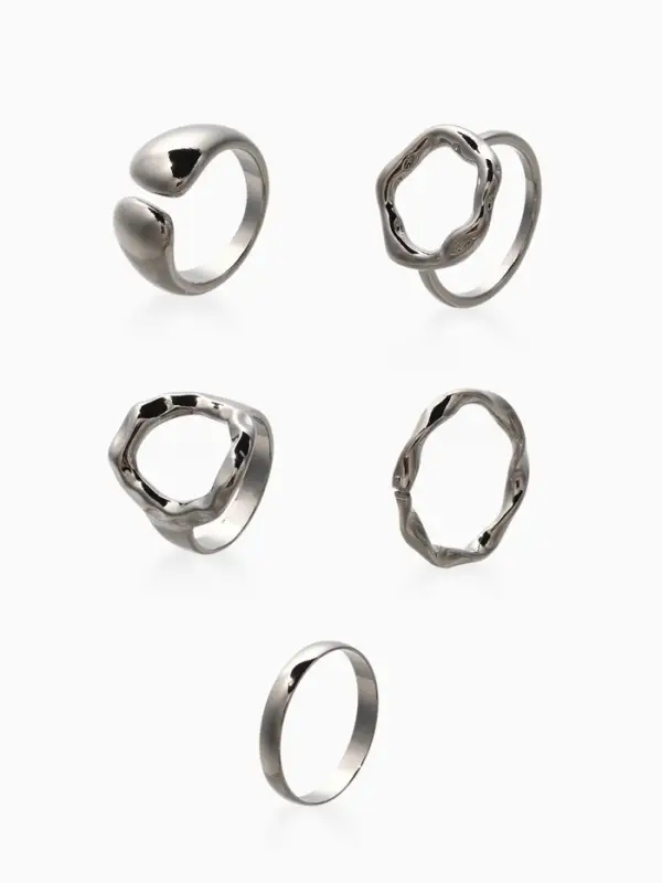 Набор колец 5 шт "Новый стиль" мятый, размер МИКС, цвет серебро
