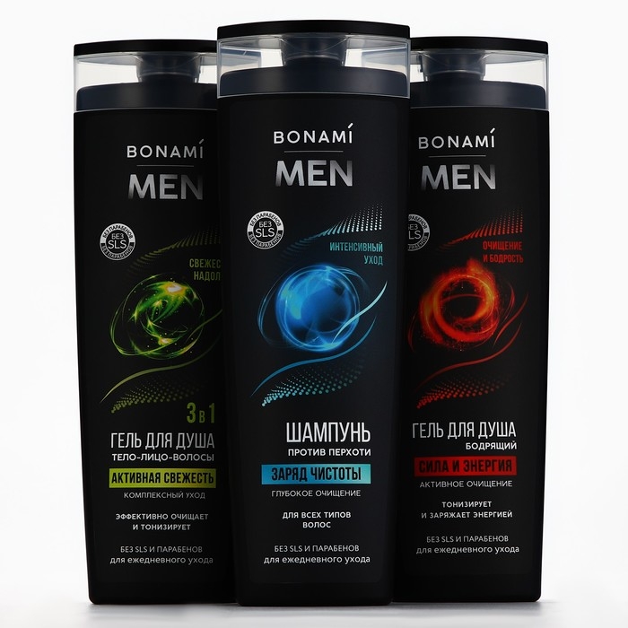 Гель для душа 3в1 For men, активная свежесть, 400 мл, BONAMI Гель для душа 3в1 For men, активная свежесть, 400 мл, BONAMI