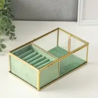 Шкатулка стекло с металлическим каркасом "Зелёная" 2 отделения 22х14,5х7,5 Шкатулка стекло с металлическим каркасом "Зелёная" 2 отделения 22х14,5х7,5
