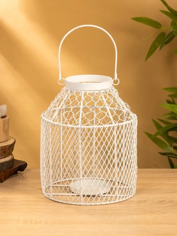 Подсвечник фонарь со стеклянной колбой 20х20х26 см, d 10 см, металл, цв. белый