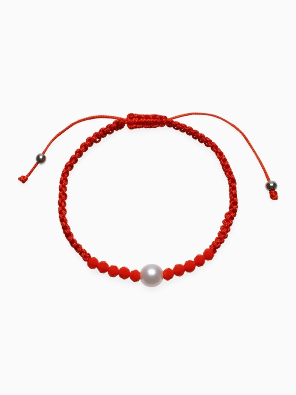 Браслет-оберег «Красная нить» женский, защита, бусина, цвет красно-белый, d=6