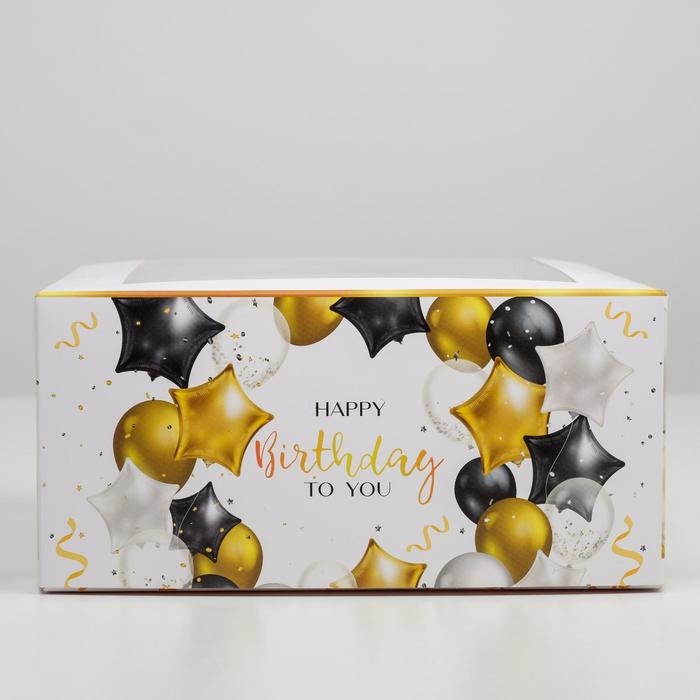 Коробка для торта с окном, кондитерская упаковка Happy Birthday 23 х 23 х 11 см Коробка для торта с окном, кондитерская упаковка Happy Birthday 23 х 23 х 11 см