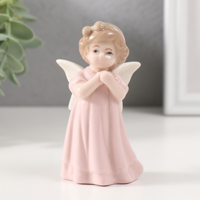 Сувенир керамика "Девочка-ангел в розовом платье с бантом на голове"9,5х5,3х4 см