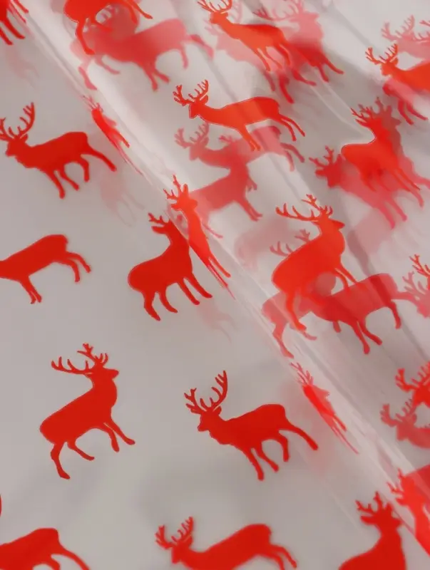 Пленка новогодняя глянцевая &laquo;Северные олени&raquo;, прозрачная, красный, 0.7&times;7.5 м, 40 мкм, 200 г