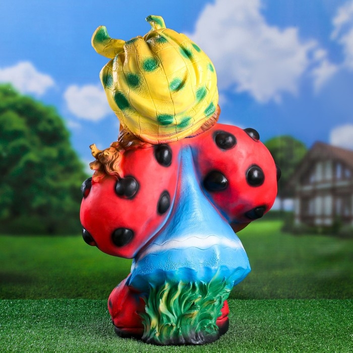 Садовая фигура  Садовая фигура "Гном девочка-божья коровка с виноградом" 44х21х64см