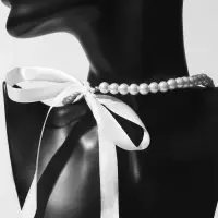 Бусы &laquo;Бантик&raquo;, жемчужины с завязкой, белые, 40 см