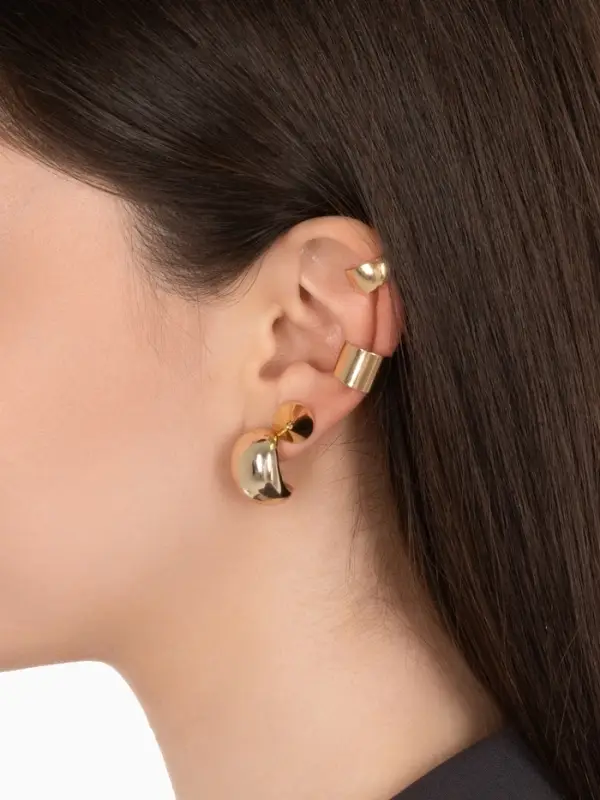 Серьги и кафф QF &laquo;Объёмные фигуры&raquo;, набор 4 шт. цвет золото