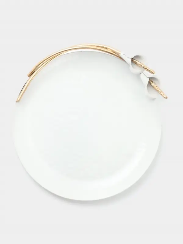 Блюдо сервировочное круглое &laquo;Белые каллы&raquo;, 21&times;21.5&times;4 см, нержавеющая сталь, белое с золотом