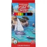 Карандаши 12 цветов ArtBerry Premium, дерево, шестигранные, 3 мм, с европодвесом