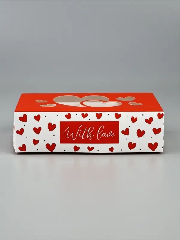 Кондитерская упаковка для макарун с окном, «С любовью», 11 х 19 х 5.5 см