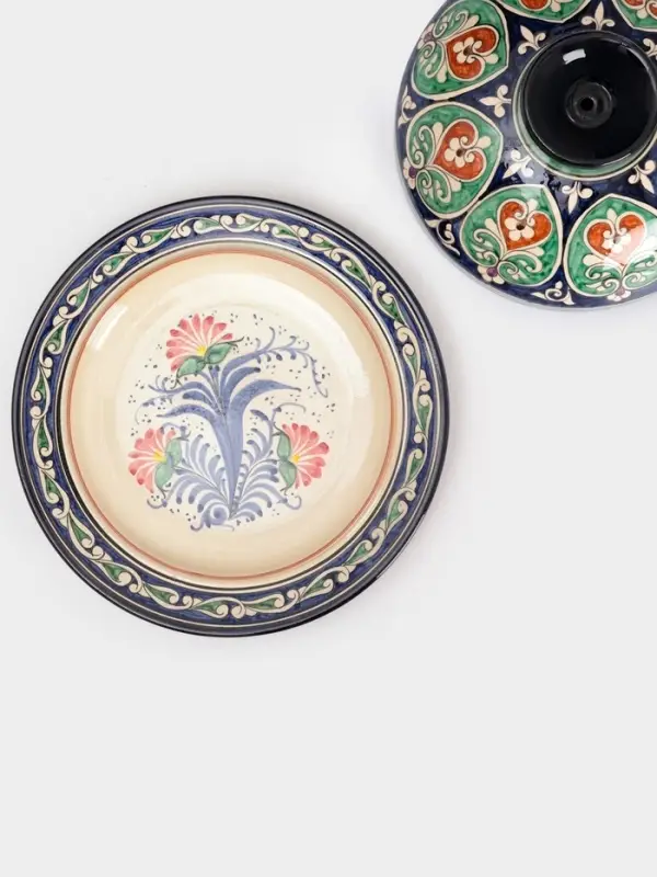 Блинница узбекская Риштанская Керамика &laquo;Цветы&raquo;, d=32 см, керамика, синяя