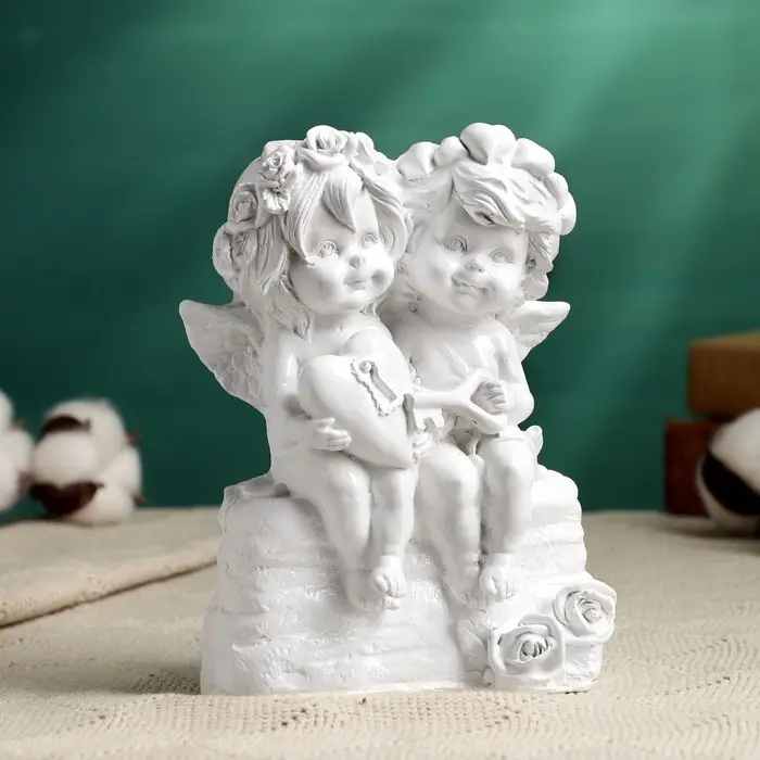 Фигурка гипс &laquo;Ангелы с сердцем на замочке&raquo;, белый, 15&times;11 см