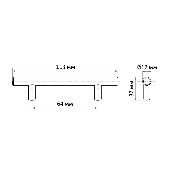 Ручка-рейлинг ТУНДРА HARLOW, пластик, d=12 мм, м/о 64 мм, цвет матовый хром