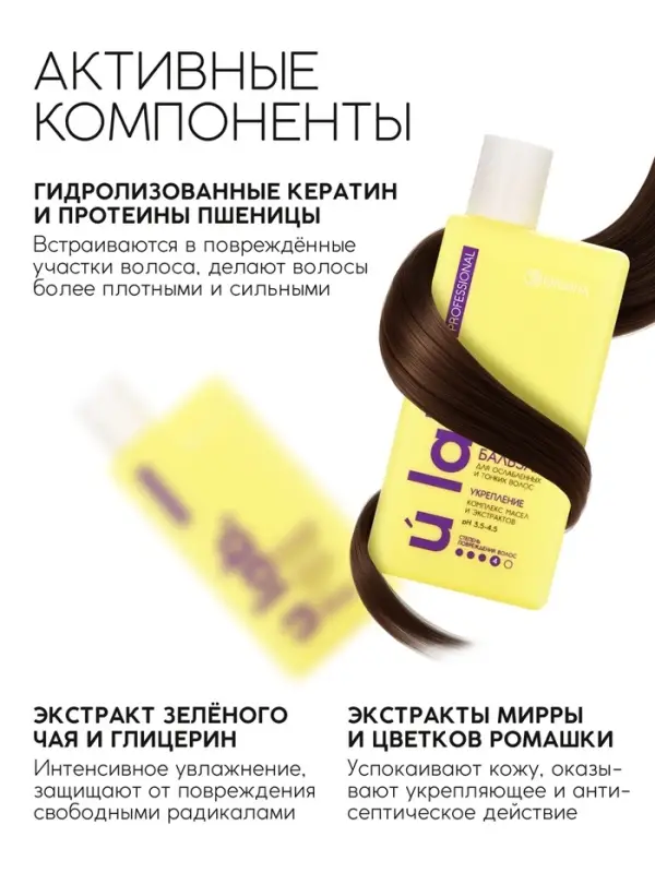 Профессиональный укрепляющий бальзам для ломких волос с комплексом масел и экстрактов, 250 мл ULAB