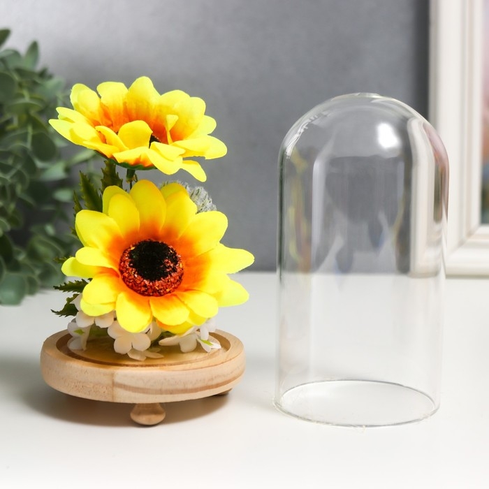 Сувенир текстиль, дерево, стекло  Сувенир текстиль, дерево, стекло "Подсолнухи в колбе" 14,5х8,5х8,5 см