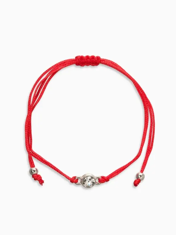 Браслет-оберег &laquo;Красная нить&raquo;, рука счастья Хамса с кристаллом, белый в серебре, d=5.5 см