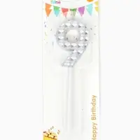 Свеча для торта &laquo;Элемент&raquo;, цифра "9" серебро