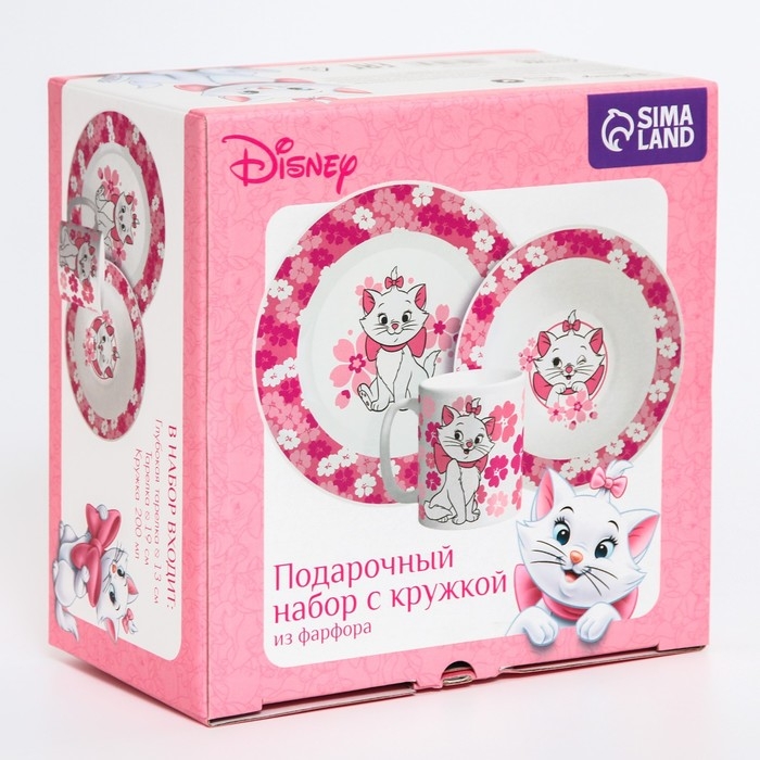 Набор посуды из керамики, 3 предмета: тарелка Ø 16,5 см, миска Ø 14 см, кружка 200 мл, "Кошечка Мари", Коты Аристократы