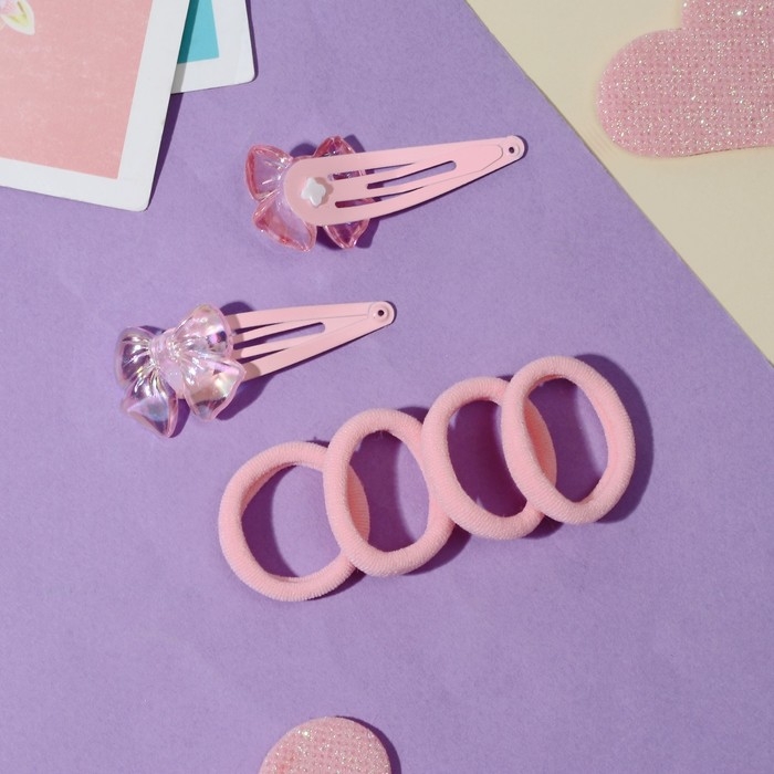 Набор для волос Набор для волос "Розовое чудо" (2 невидимки 5 см, 4 резинки) бантик, розовый