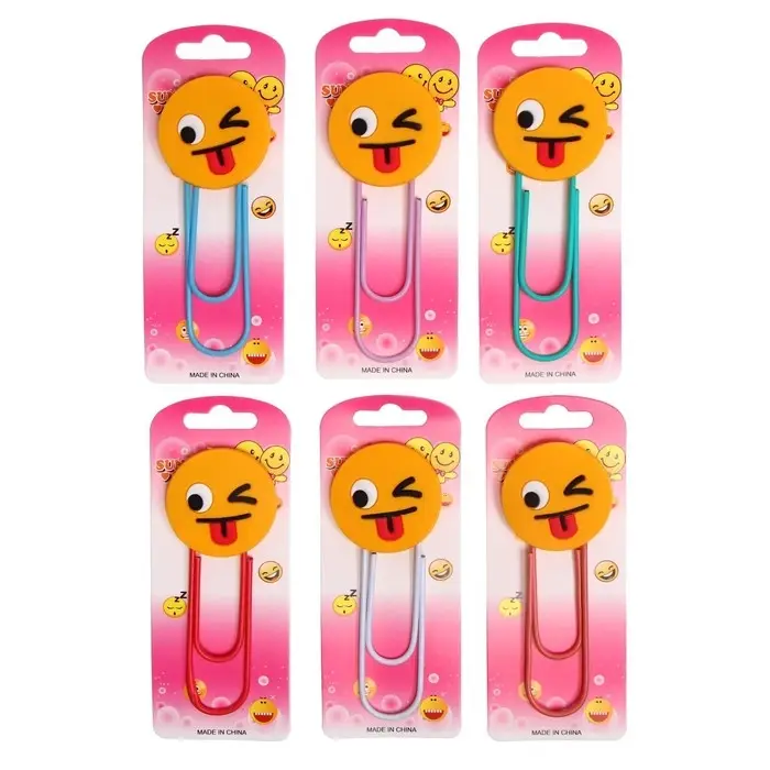 Закладка-скрепка большая «Смайл подмигивает», 11 см, МИКС Закладка-скрепка большая «Смайл подмигивает», 11 см, МИКС