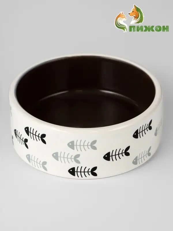 Миска &laquo;Рыбные косточки&raquo;, 300 мл, 12.5&times;4.5 см, керамика, серая, белая