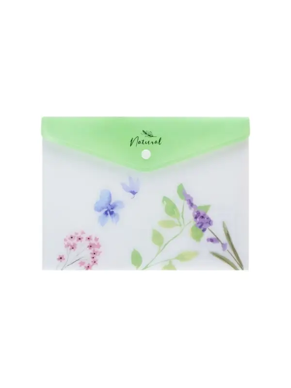 Папка-конверт А5 Hatber  Папка-конверт А5 Hatber "NATURAL BLUE FLOWERS", на кнопке, пластик 180мкм, текстур с печат