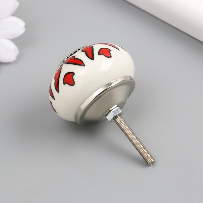 Ручка для шкатулки керамика, металл Ручка для шкатулки керамика, металл "Красный растительный узор" 4,1х4,1х6 см