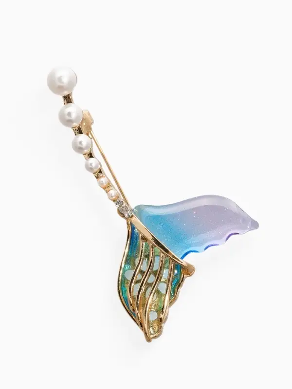 Брошь Брошь "Хвост Русалки" с жемчугом, цветная в золоте