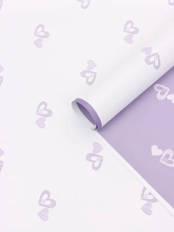 Пленка для цветов, "Двойные сердца", нежная сирень, 57х57 см