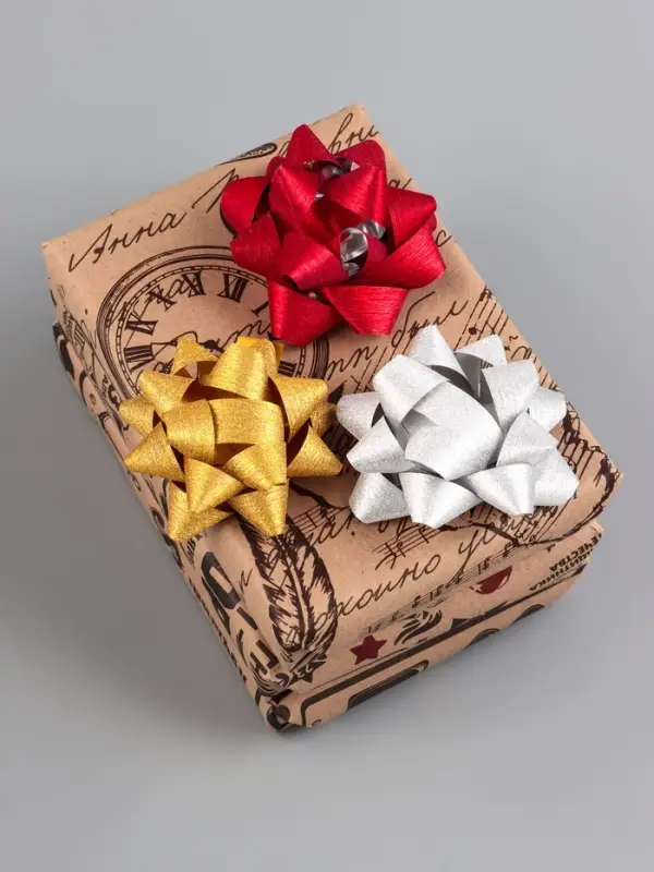 Бант - звезда №7.5, фасовка 8 шт., с блестками, МИКС