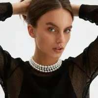 Чокеры из бусин &laquo;Сияние жемчуга&raquo;, 3 шт. бусины №14.10, 8, L=43 см, белый в серебре