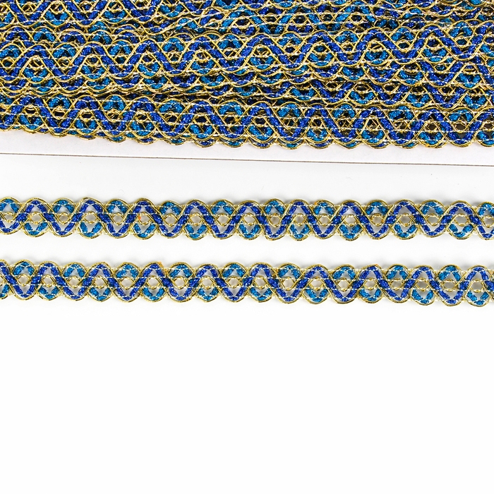 Тесьма «Змейка», сине-голубая с золотом, 1,5 см, 25 м Тесьма «Змейка», сине-голубая с золотом, 1,5 см, 25 м